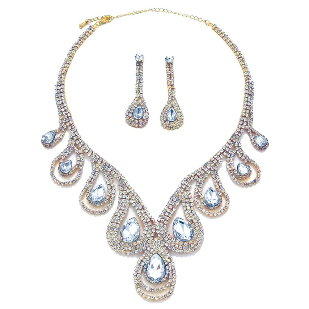 Clear Crystal Wedding Statement Necklace Set